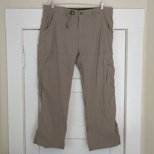 Prana‎ Zion Roll Up Pants 40X29 XXL Tan Hiking Belted Straight Leg